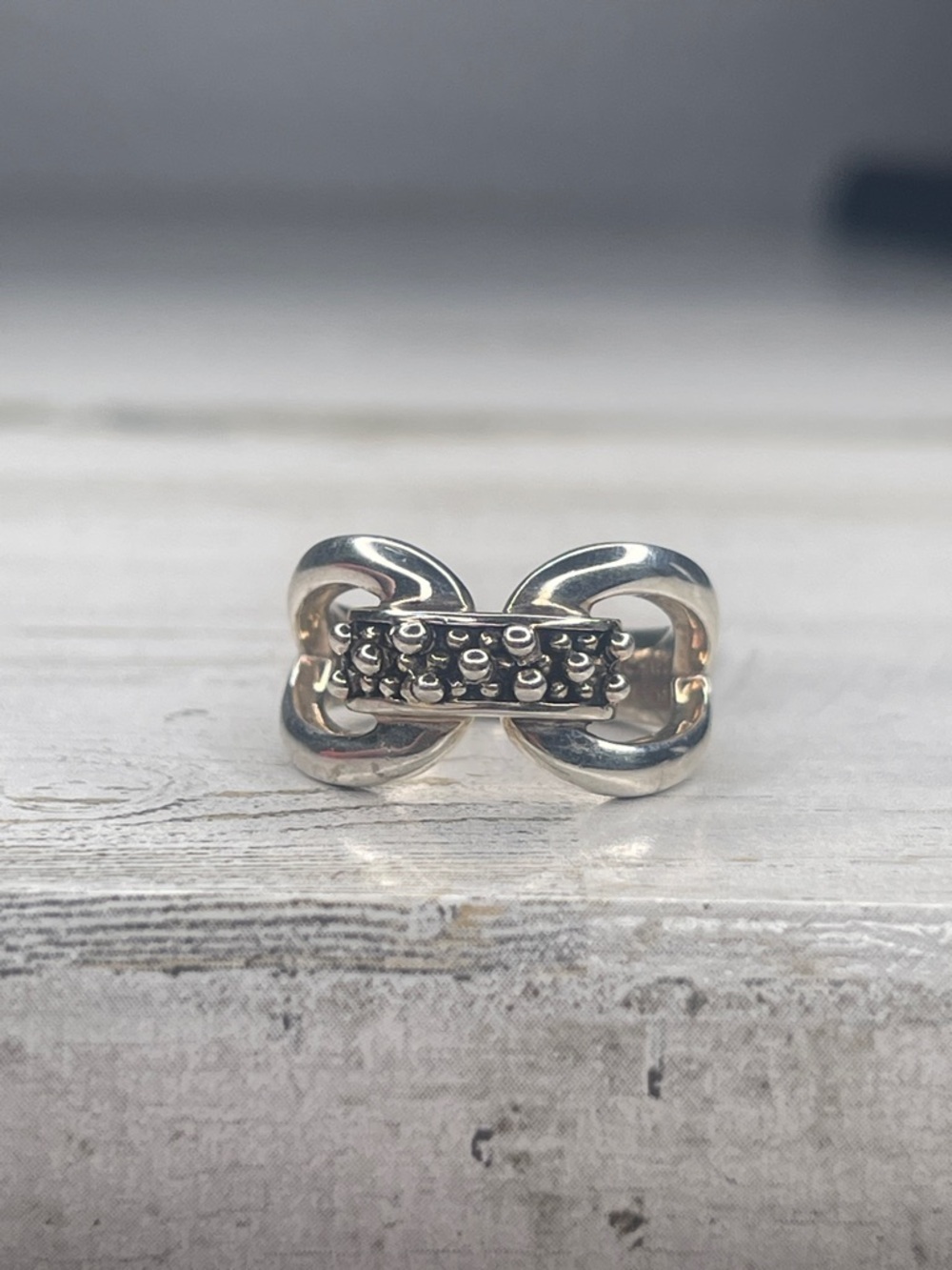 Michael Dawkins Sterling Silver Caviar Buckle Sculptural Ring